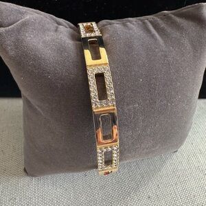 Sterling Gold Geometric Bangle w/ Crystal Accents Surrounding Bangle